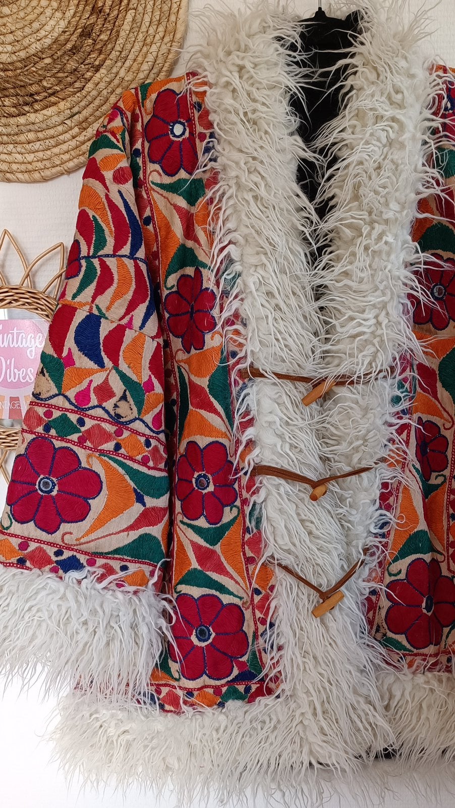 Vintage Afghaanse lammy India jas, Ophalen of Verzenden, Zo goed als nieuw, Maat 42/44 (L), Meerkleurig