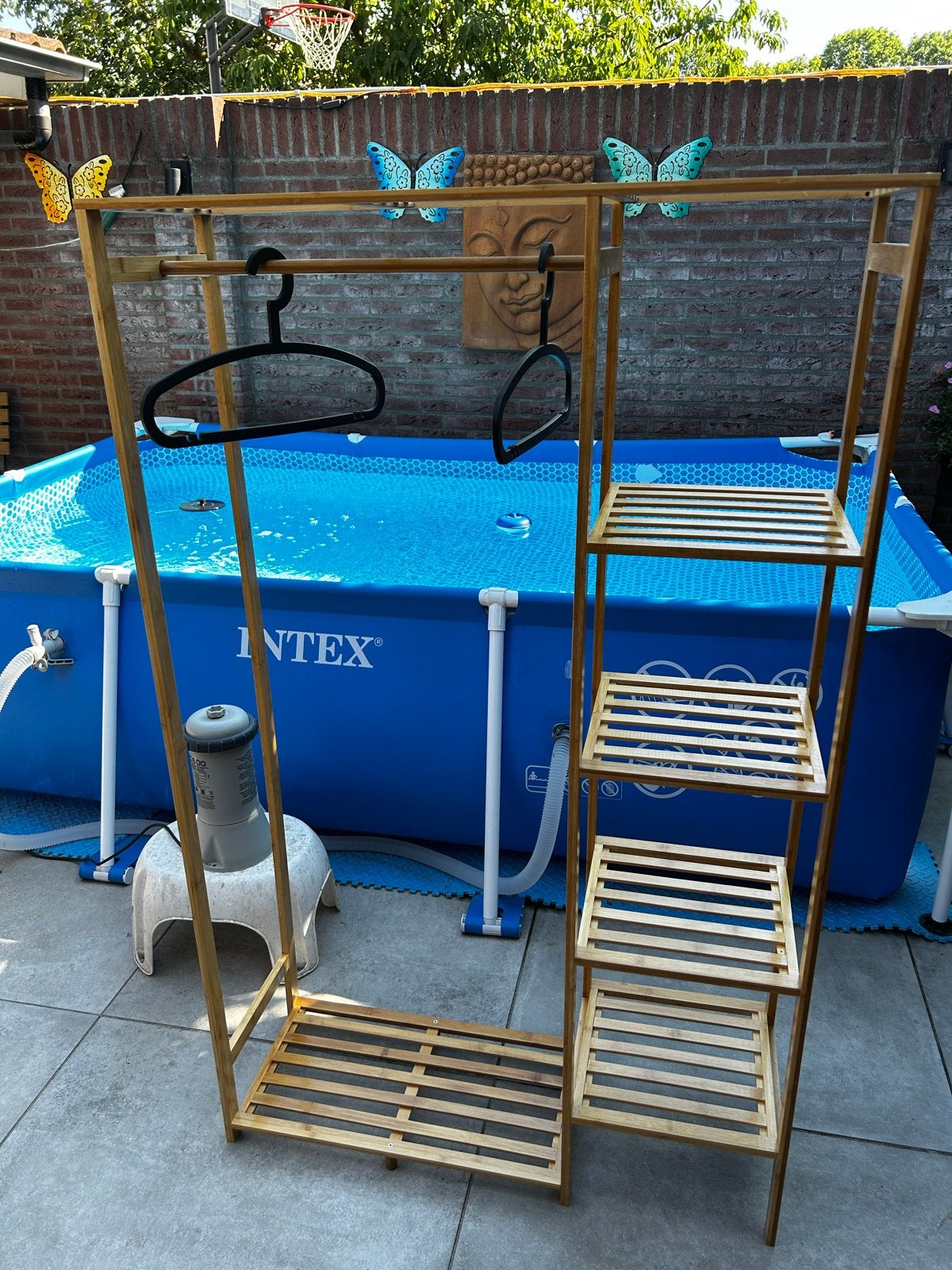 Kapstok Bamboe 90x30x150 cm met planken en roede, Ophalen, Gebruikt, 100 tot 150 cm, Staande kapstok