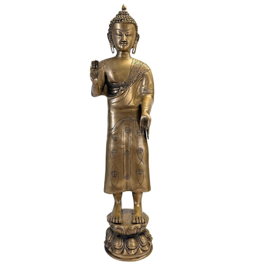 Staande Boeddha – monumentaal Himalayaans brons, Tibet, Ophalen of Verzenden, Beeld, Brons
