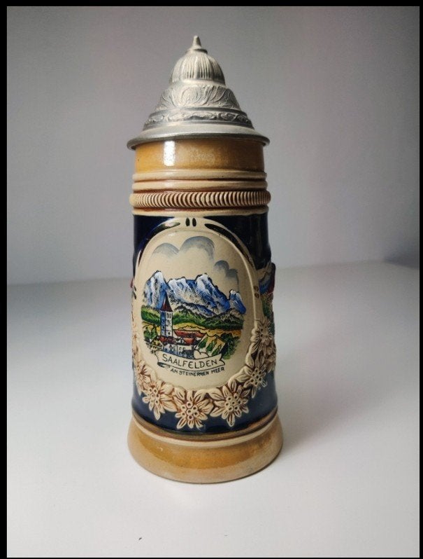 Bierpul. Saalfelden. Oostenrijk. Bierkrug. Original KING 4., Ophalen of Verzenden, Zo goed als nieuw, Pul(len), Overige merken