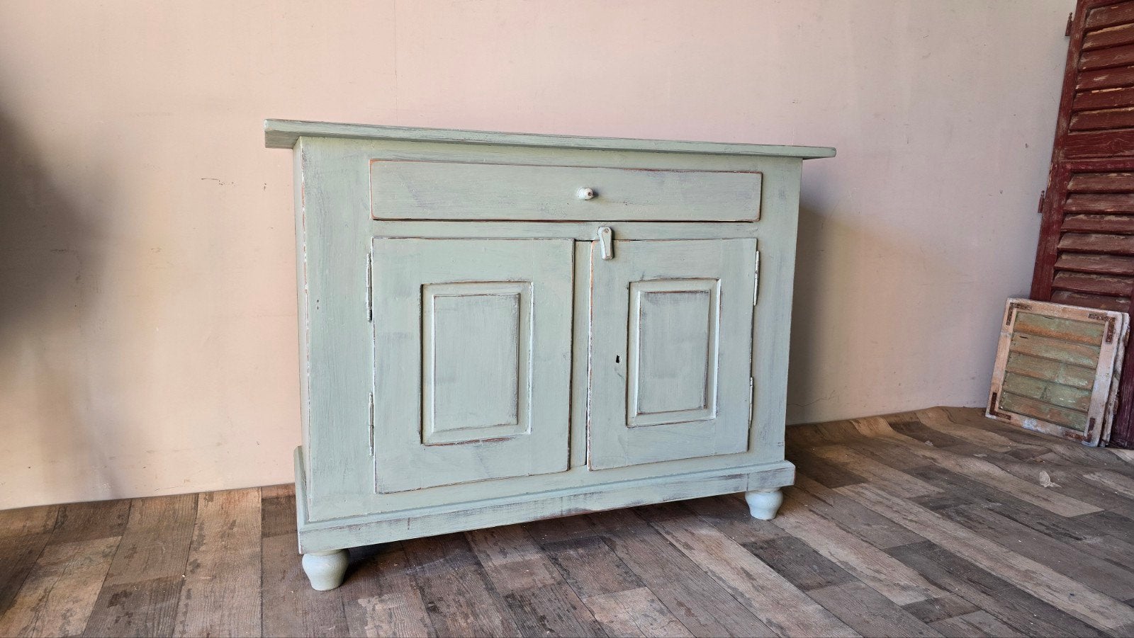 Mooi Brocant Dressoir Grenen Hout Blauw, 100 tot 150 cm, Met lade(s), Ophalen of Verzenden, Zo goed als nieuw