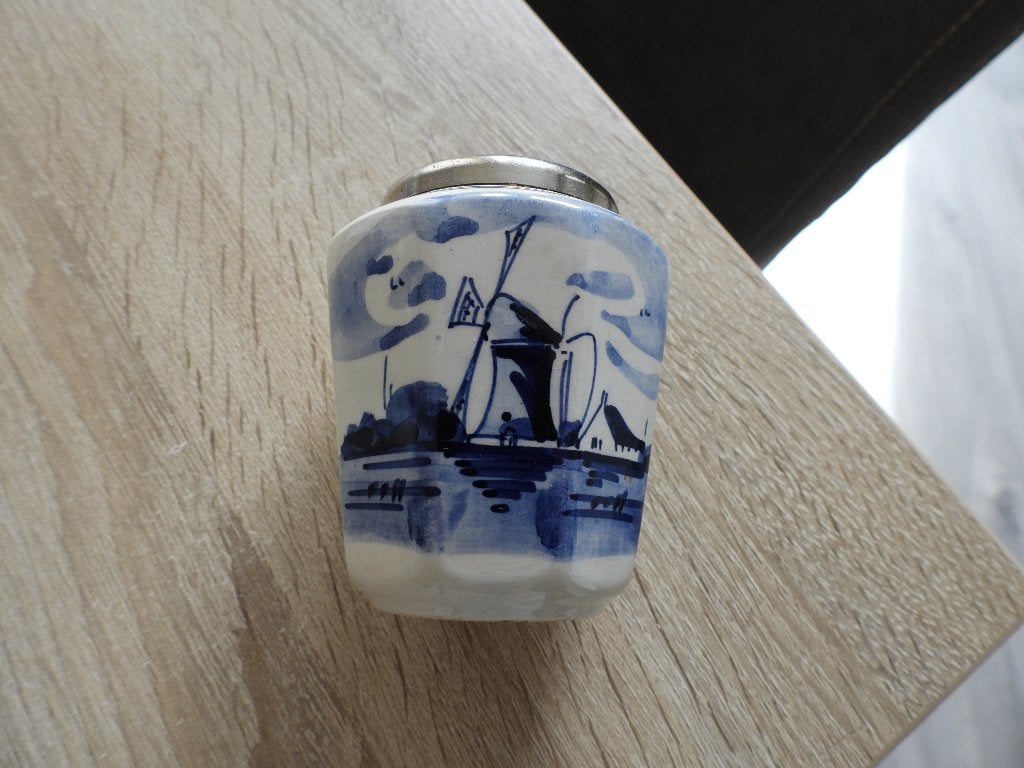 Delftsblauw Lepelvaasje met Metalen Rand - Molen Decor, Ophalen of Verzenden