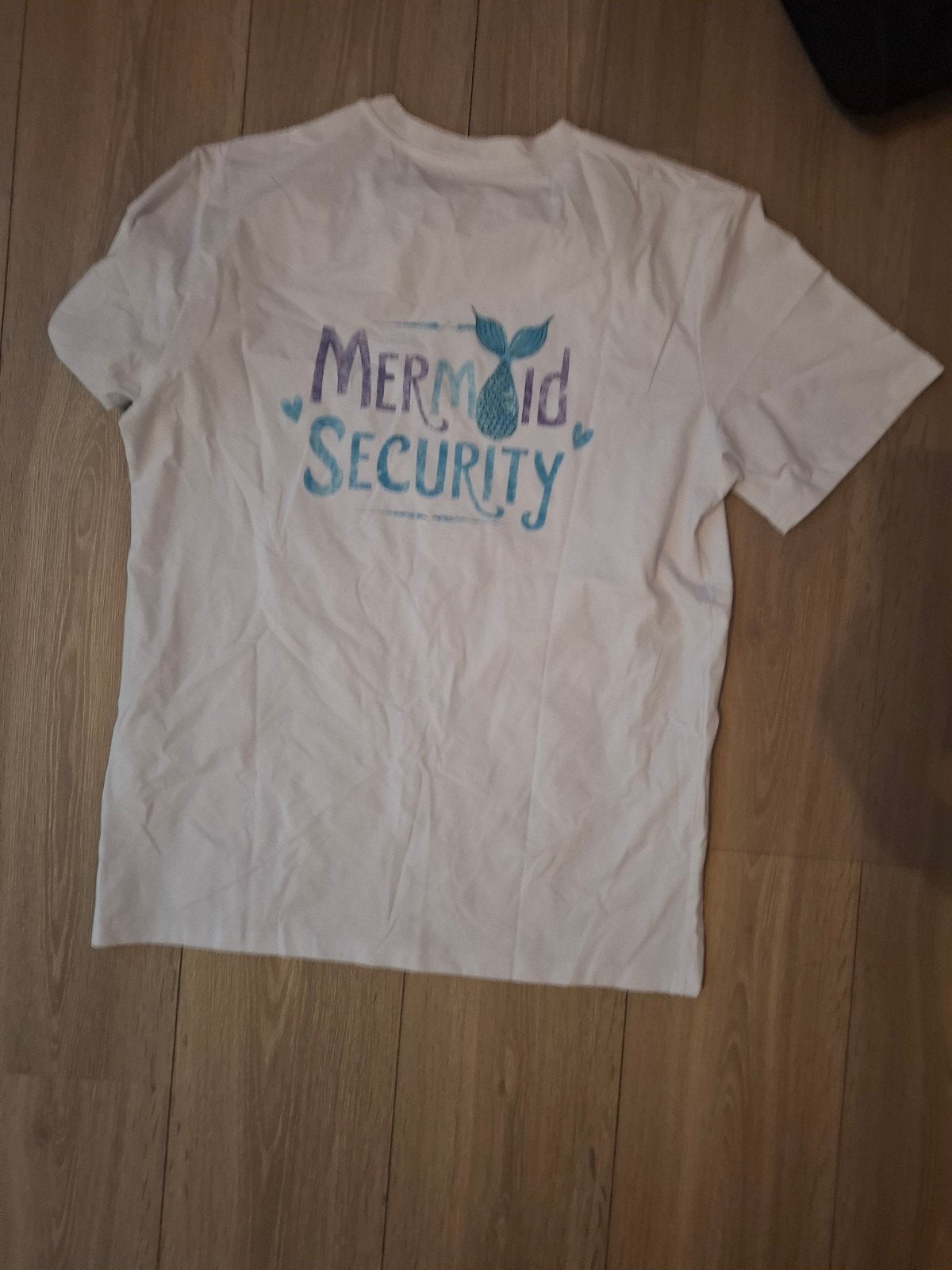 Wit T-shirt met 'Mermaid Security' print, Maat 38/40 (M), Wit, Ophalen of Verzenden, Zo goed als nieuw