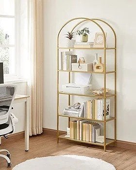 Gouden Vitrinekast met Glazen Planken - Modern Design, Huis en Inrichting, Kasten | Vitrinekasten, Met plank(en), Zo goed als nieuw