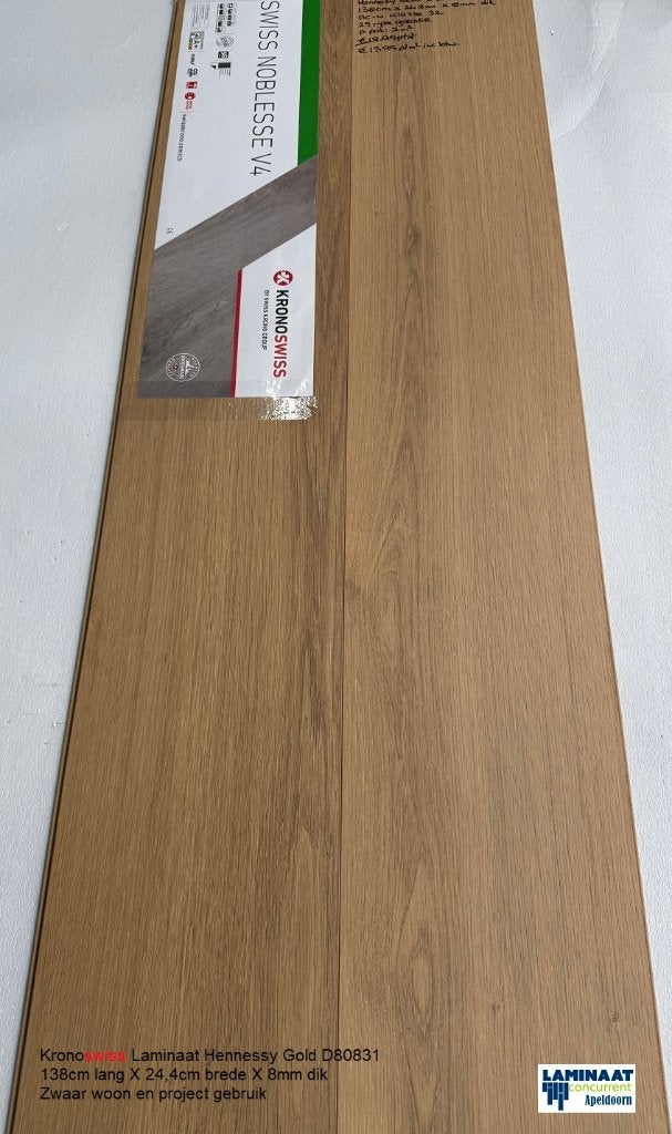 Laminaat Hennessy Gold 8mm dik 24cm brede €13,95p/m2, XL Laminaat 24cm breed - Warme Natuur eiken, Bruin, 75 m² of meer, Nieuw