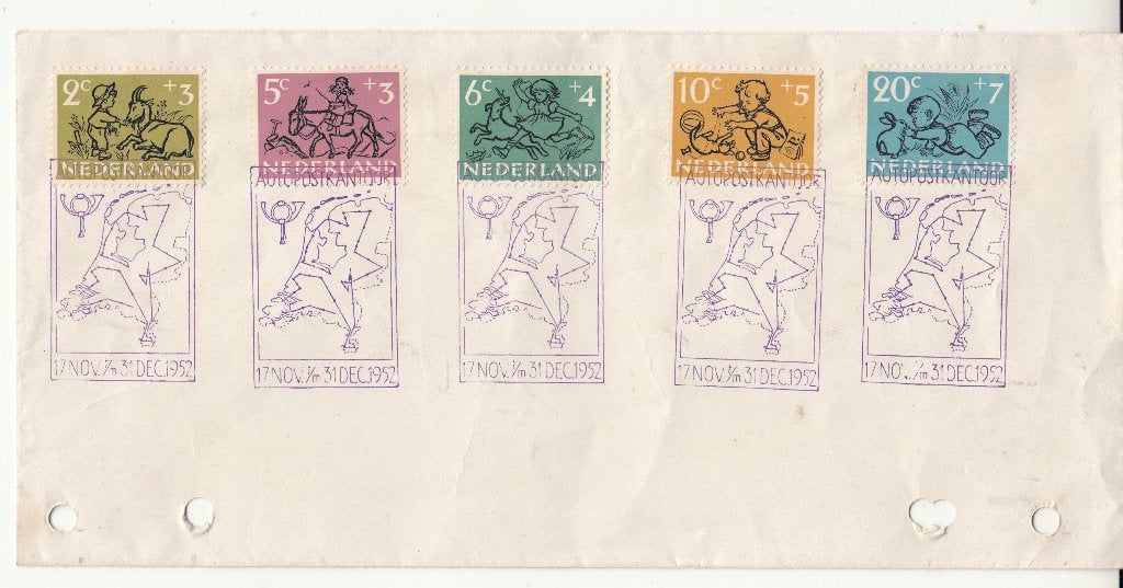 Envelop 1952 nr 596 - 600, kinderzegels, autopostkantoor !!, Postzegels en Munten, Ophalen of Verzenden, Na 1940, Gestempeld