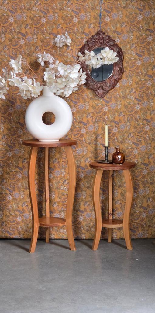2 x grenen rond plantentafel tafeltje bijzettafel !, Ophalen