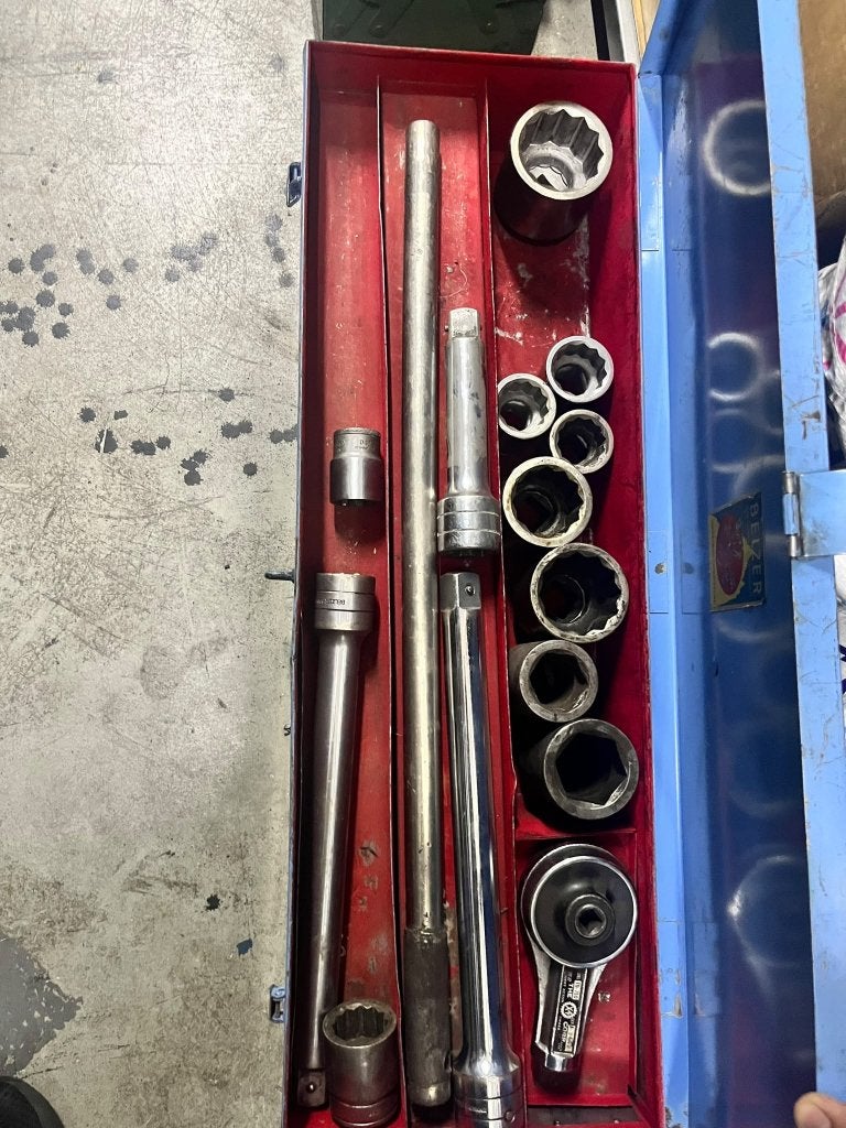 Vintage Belzer doppenset in metalen kist, Ophalen, Gebruikt