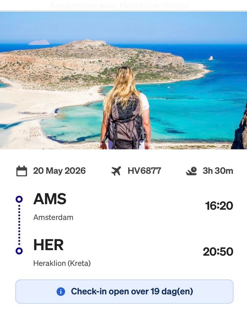 Vliegtickets 2 personen Amsterdam Heraklion, Twee personen, Vliegtuig, Met bestemming of datum