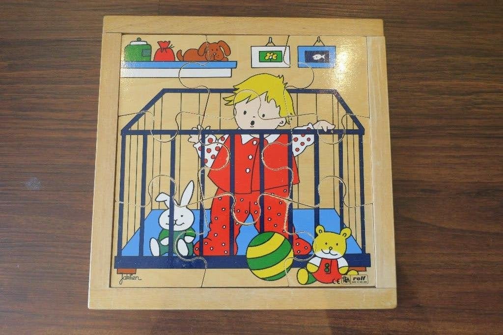houten puzzel Rolf baby in park - 9 stukjes, Ophalen of Verzenden, Minder dan 10 stukjes, Gebruikt, Van hout