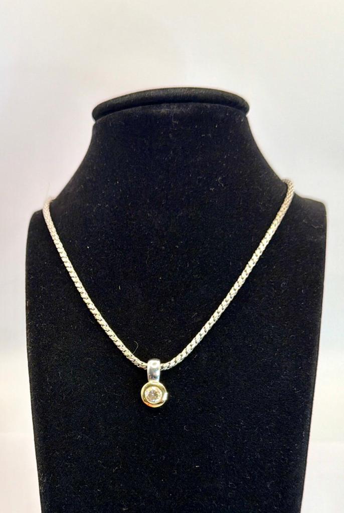 14K Gouden Vossenstaart Ketting met 0.50ct Diamant, Wit, Ophalen of Verzenden, Zo goed als nieuw, Met edelsteen