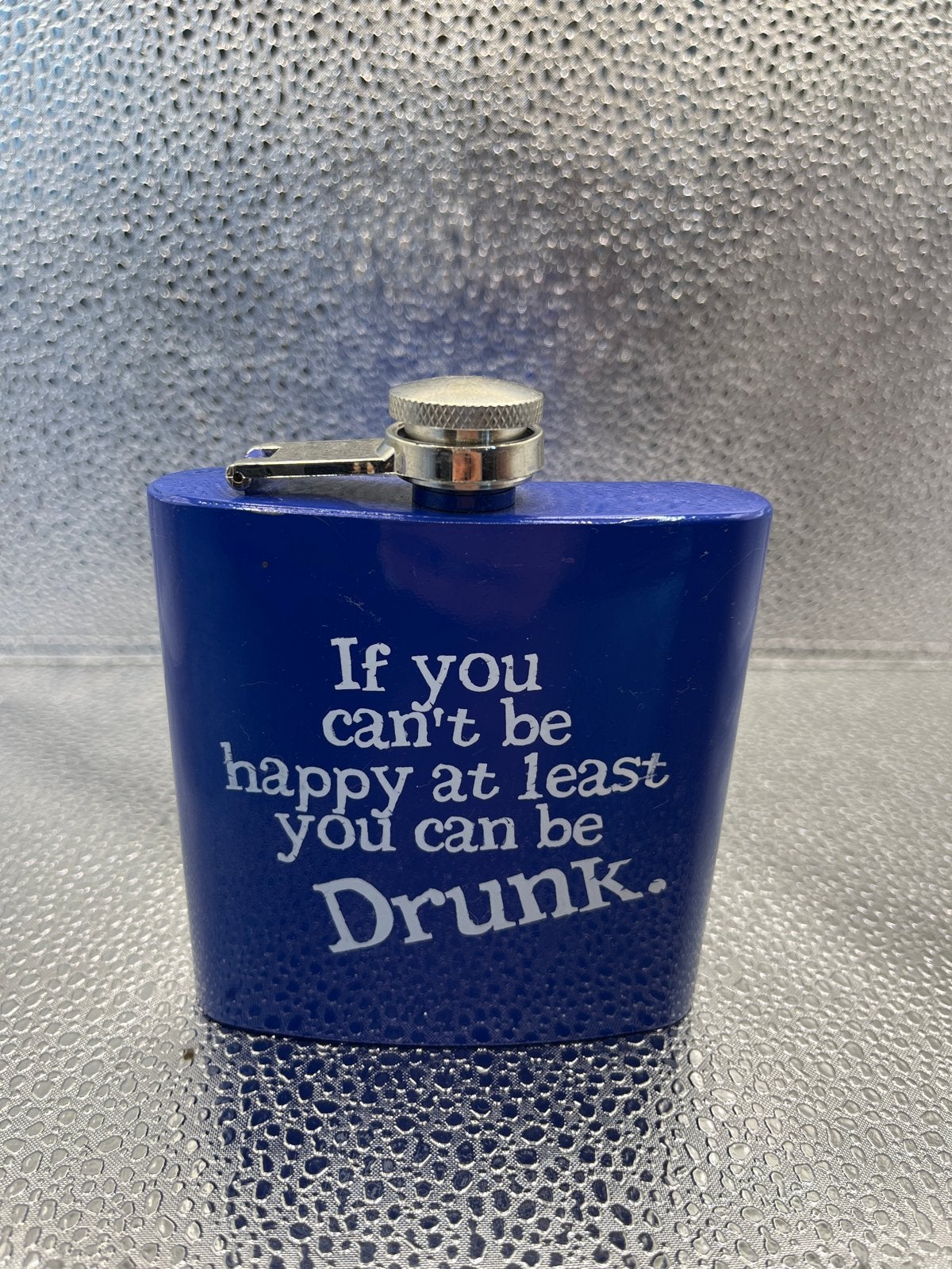 Heupflesje met grappige tekst - "If you can't be happy...", Blauw, Overige stijlen, Nieuw, Ophalen of Verzenden