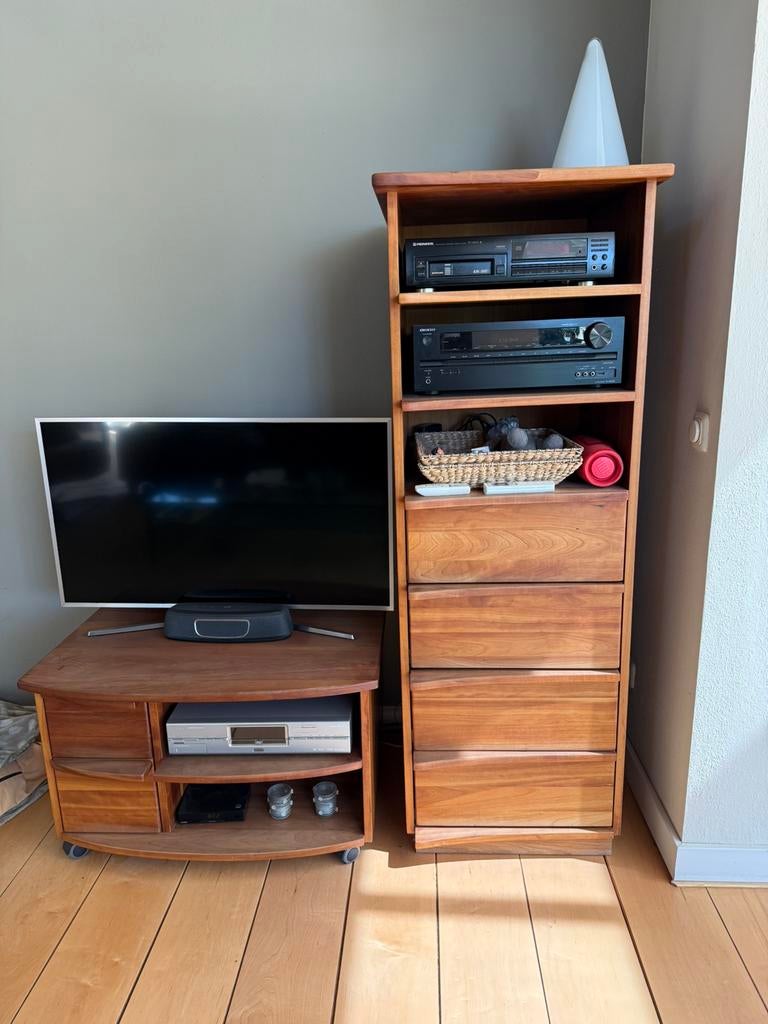 Massief handgemaakt kersenhouten tv meubel, Ophalen, Gebruikt, 50 tot 100 cm, Kersenhout