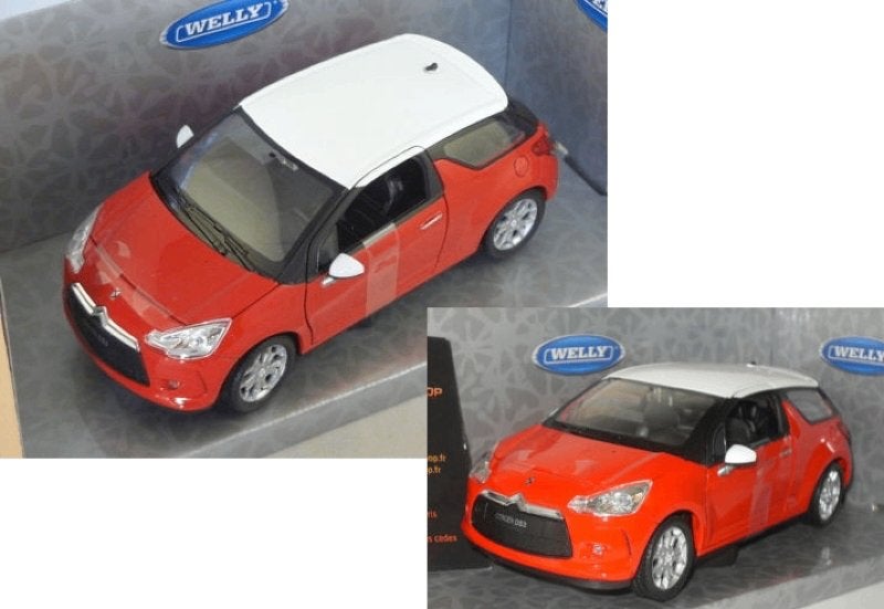 Citroen DS 3 rood met wit dak Welly 1:24, Hobby en Vrije tijd, Modelauto's | 1:24, Ophalen of Verzenden, Nieuw, Auto, Welly