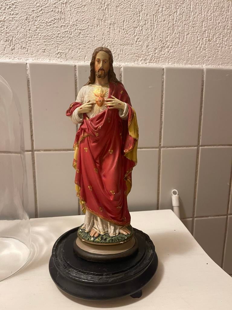 Antiek Jozef beeld met  stolp, Ophalen of Verzenden, Gebruikt, Beeld(je), Christendom | Katholiek