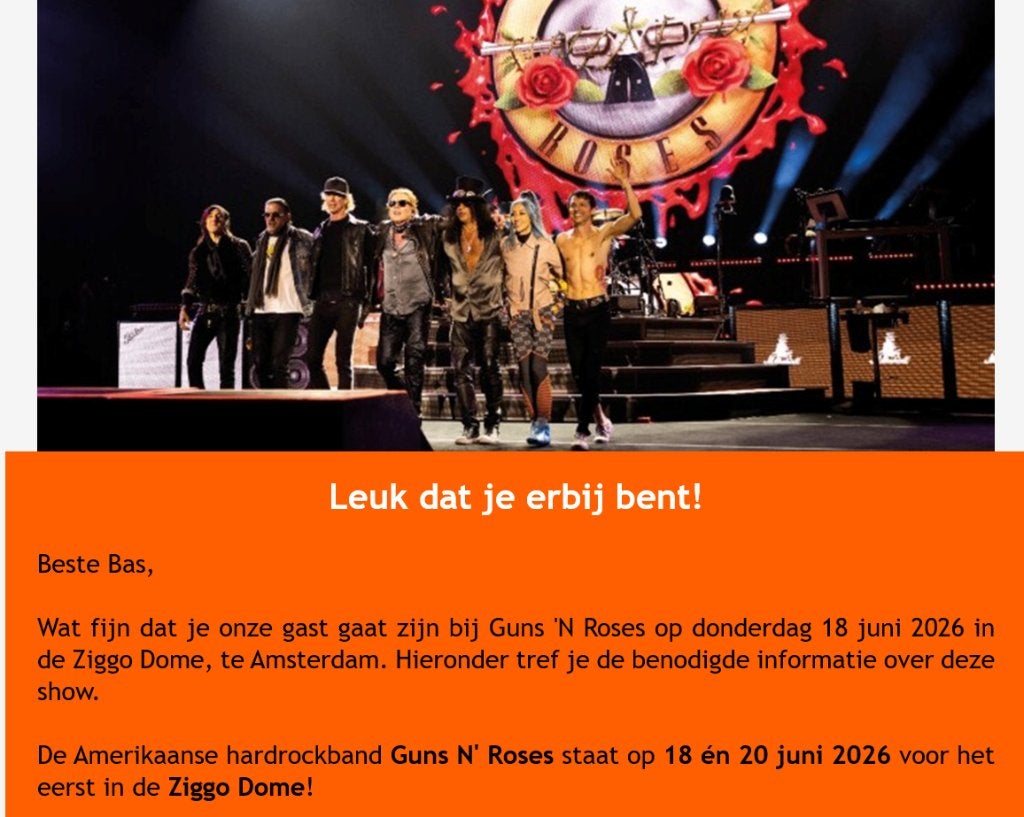 Concert 2 VIP tickets Guns n Roses Ziggodome, Tickets en Kaartjes, Concerten | Rock en Metal, Twee personen, Juni, Hard Rock of Metal