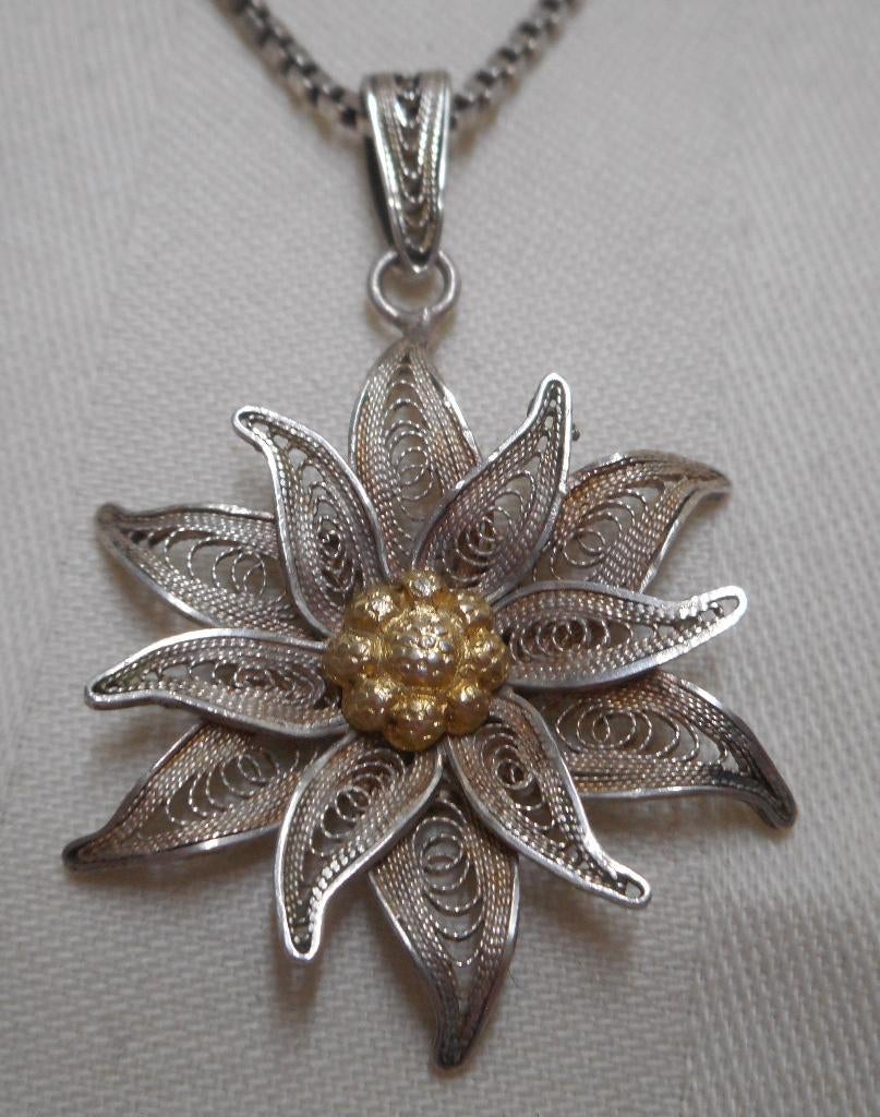 Zilveren ketting met edelweiss hanger nr.596, Met hanger, Verzenden, Zo goed als nieuw, Zilver