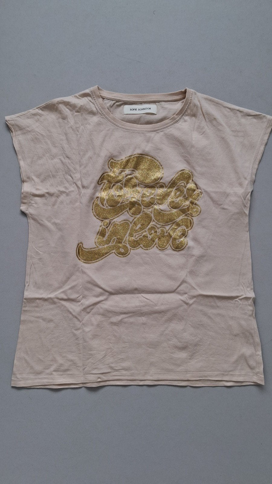 Sofie Schnoor T-shirt met gouden print| maat M, Maat 38/40 (M), Beige, Ophalen of Verzenden, Korte mouw