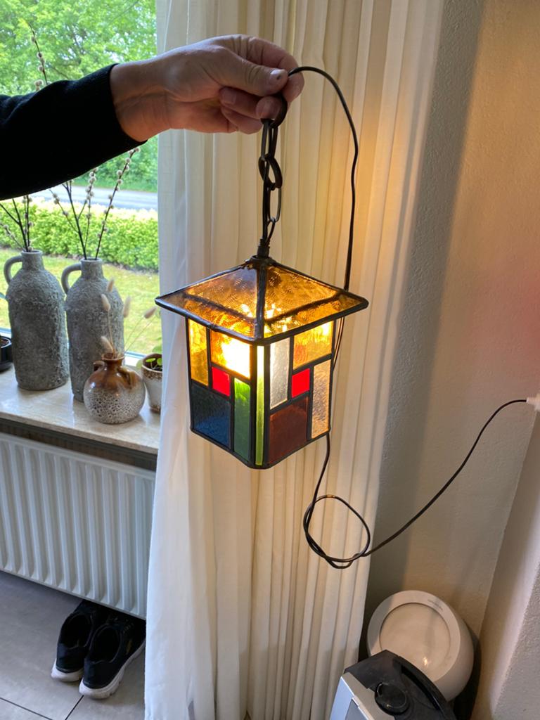 Antieke glas in lood hanglamp, Ophalen of Verzenden