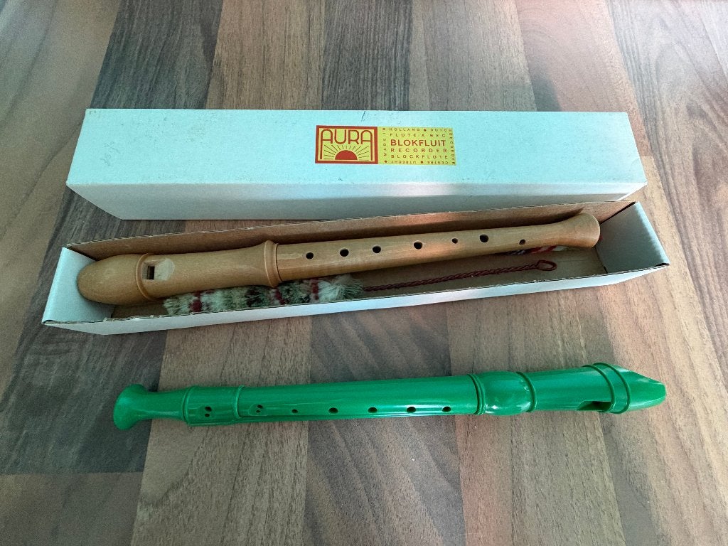 Aura blokfluit en groene oefenblokfuit, Muziek en Instrumenten, Ophalen of Verzenden, Zo goed als nieuw, Overige typen, Met koffer, hoes of etui