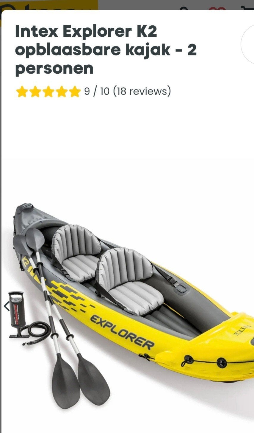 Intex Explorer K2 Opblaasbare Kajak - 2-persoons kano, Watersport en Boten, Ophalen of Verzenden