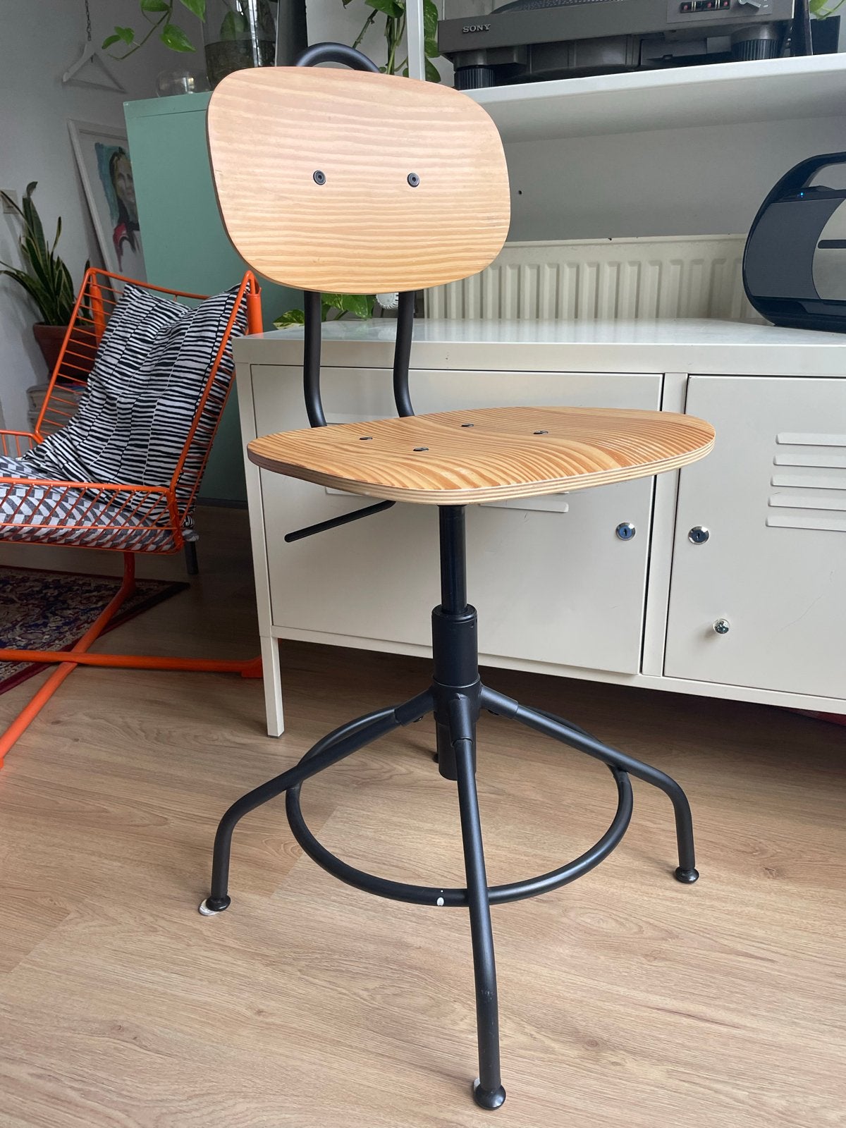 Ikea kullaberg Houten metalen bureaustoel werkplaats kruk, Ophalen, Gebruikt, Overige kleuren, Eén