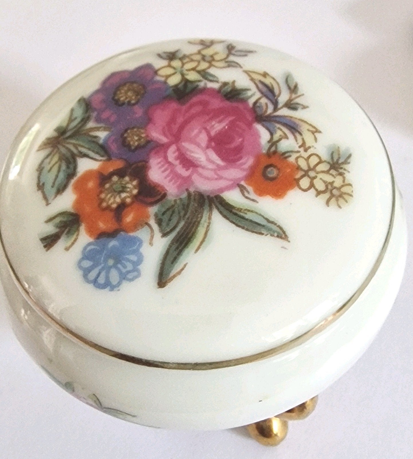 Vintage porseleinen juwelendoosje met bloemmotief, Ophalen of Verzenden
