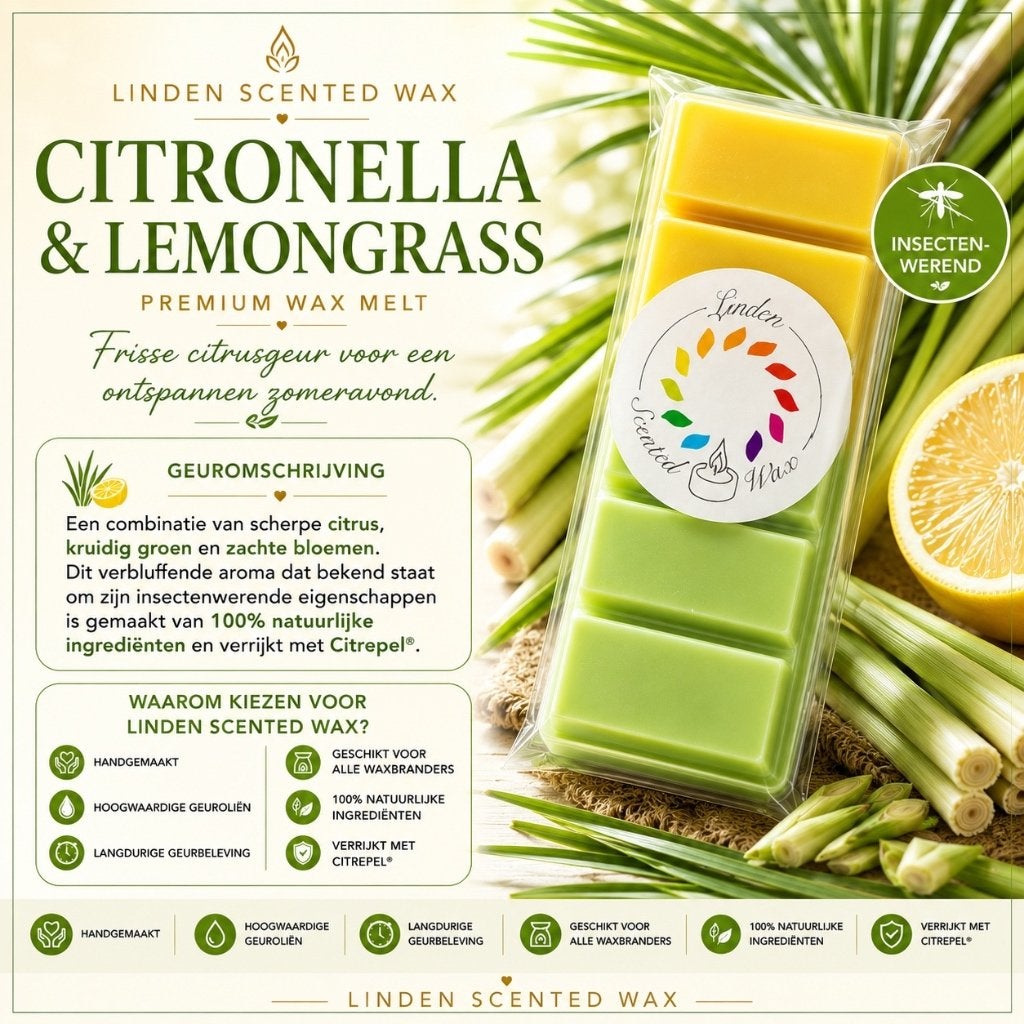 Waxmelts CITRONELLA & LEMONGRASS geur waxmelt snapbar, Ophalen of Verzenden, Kaars, Groen, Was
