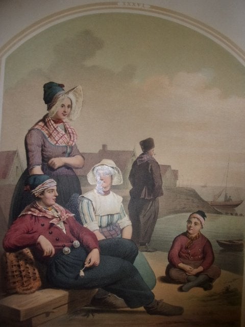 Klederdracht Bing & Braet.Noord-Holland.Volendam.1857 Fraai, 1800 - 1899, Ophalen of Verzenden, 34 cm, Met tekst