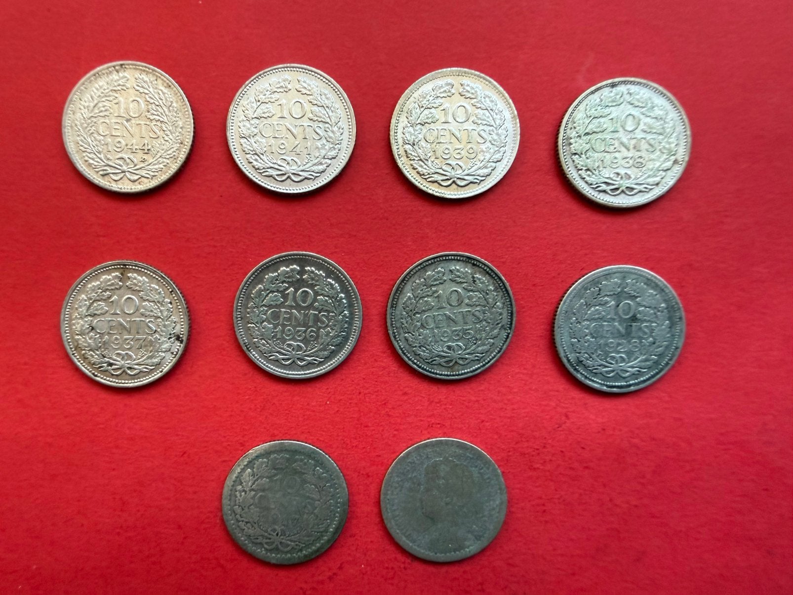 Set 10 Nederlandse (zilveren) Wilhelmina dubbeltjes, Ophalen of Verzenden, Overige landen, Overige waardes