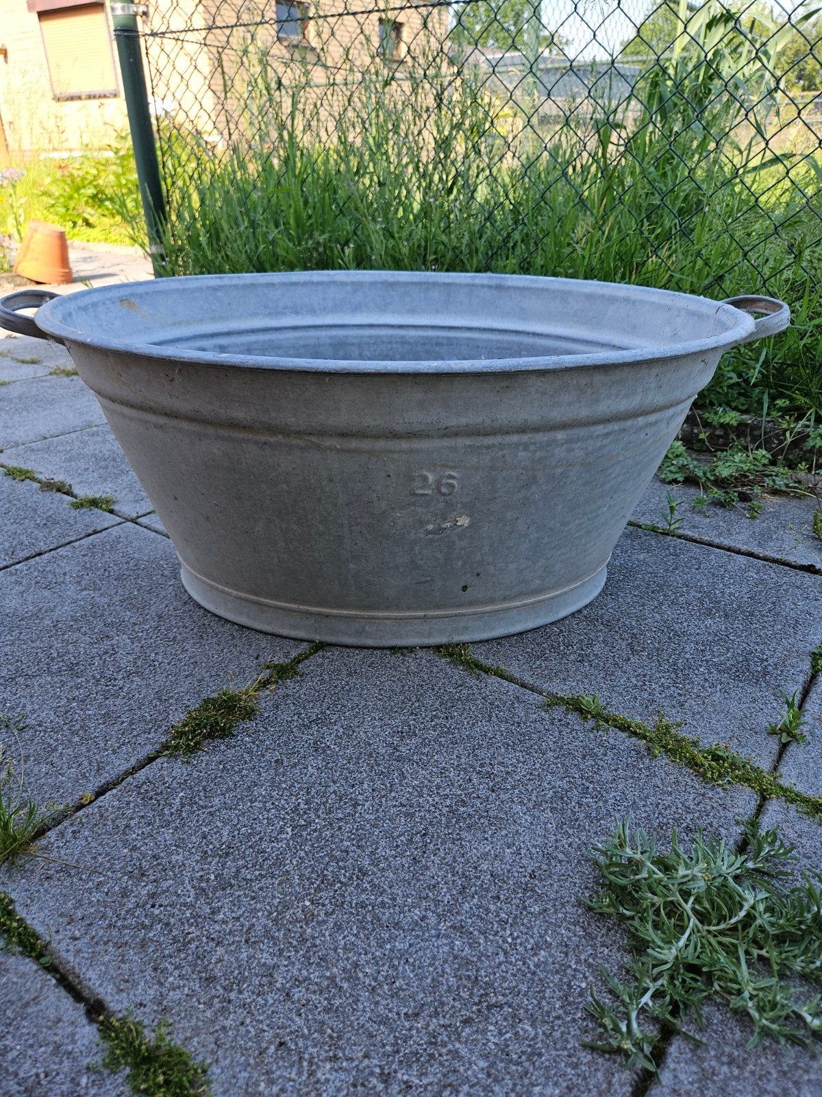 Grote zinken teil - Vintage wasbak/plantenbak, Antiek en Kunst, Ophalen