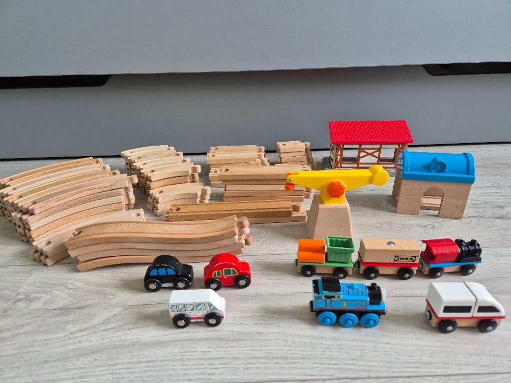 Houten treinbaan, Ophalen of Verzenden, Gebruikt, Duw- of Trekspeelgoed