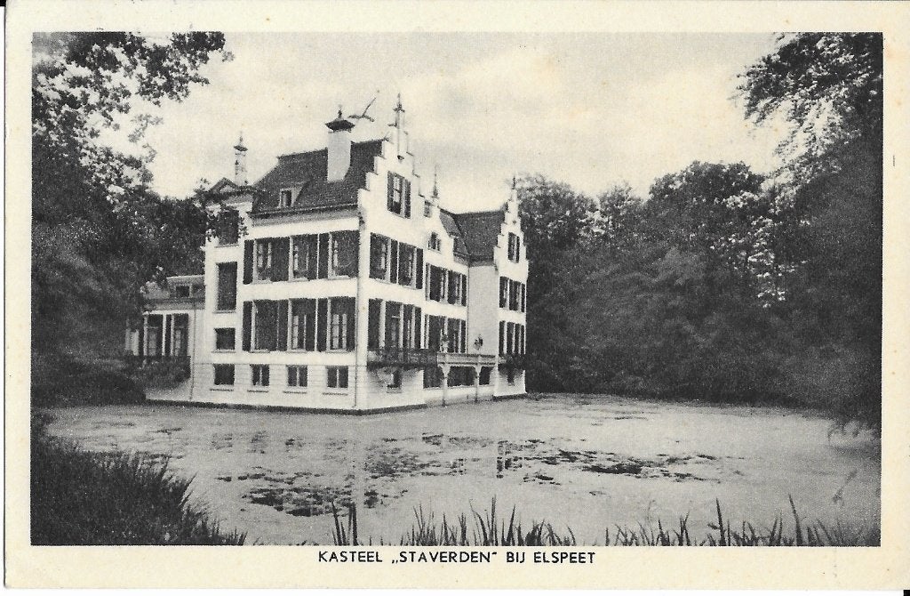 Elspeet, Staverden, kasteel, vijver, Ophalen of Verzenden, 1940 tot 1960, Gelopen, Gelderland