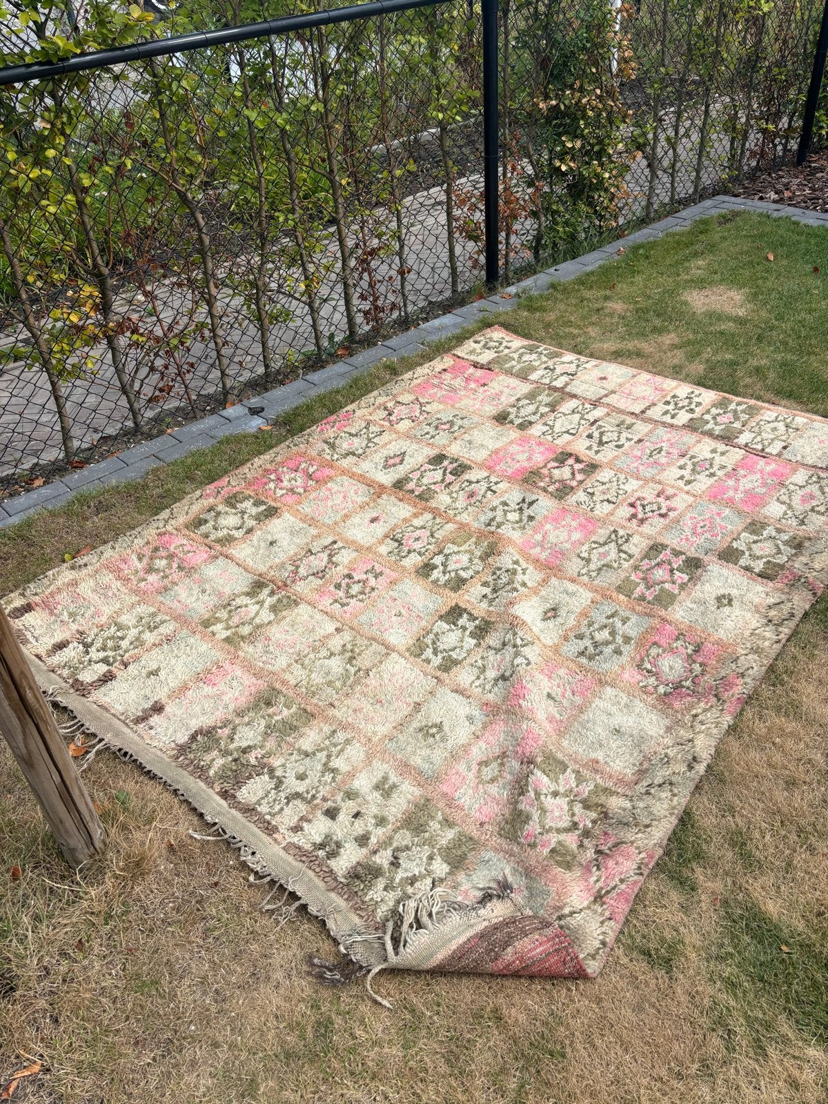 Vintage Marokkaans wollen kleed - oudroze & naturel, Ophalen, Gebruikt, 150 tot 200 cm, 200 cm of meer