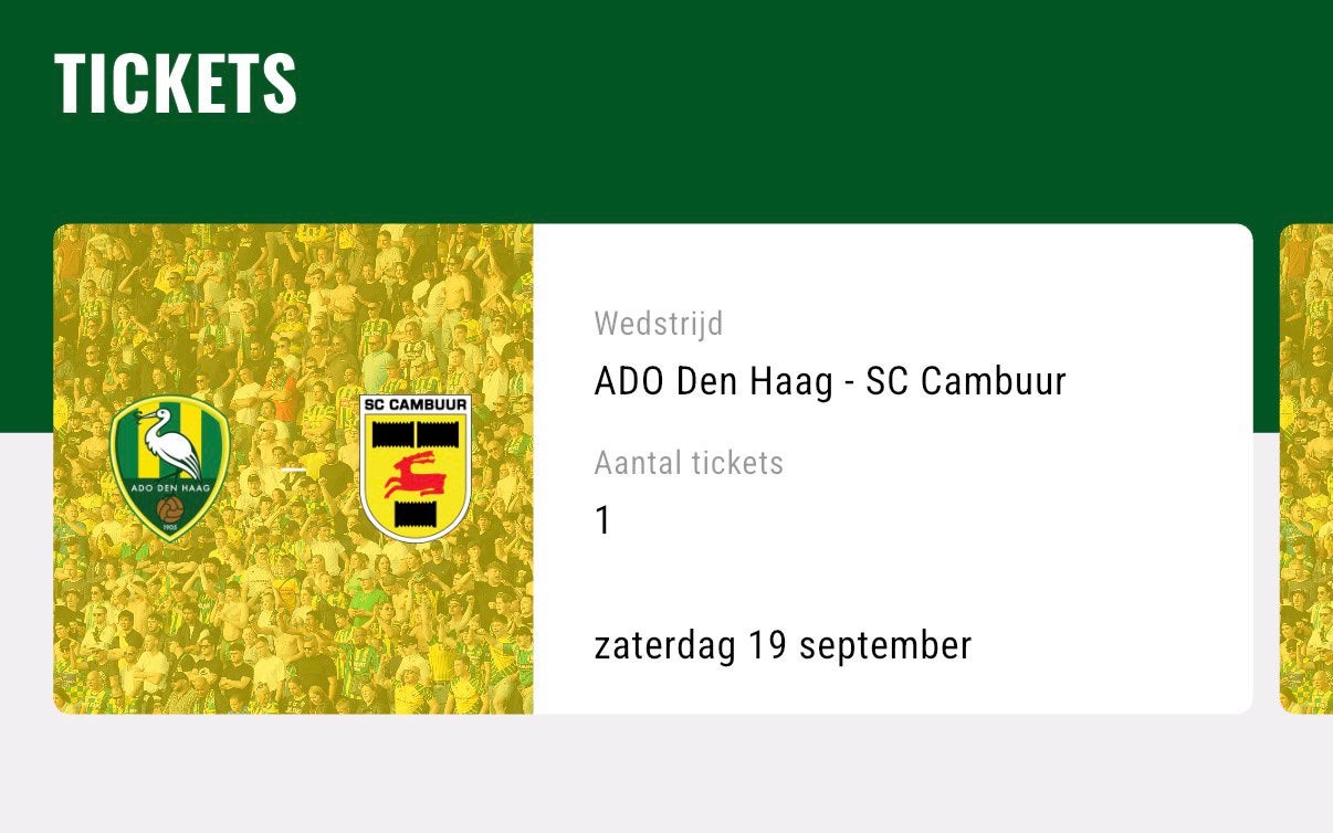 ADO - CAMBUUR 13 tm 18 tickets vak F, Twee personen, Overige soorten