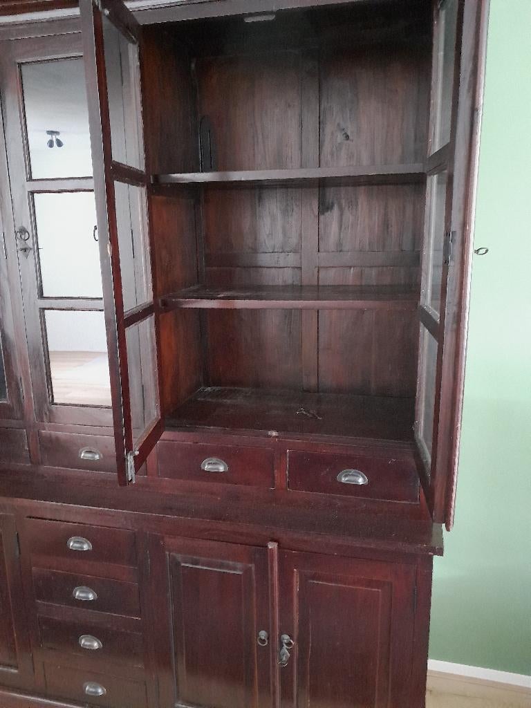 zeer mooie buffetkast / vitrinekast mahonie, Huis en Inrichting, Ophalen, Gebruikt, Met deur(en), Koloniaal