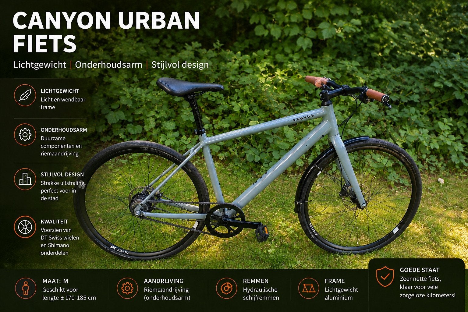 Canyon Urban UL 3 Belt-Drive - 27.5" 8V Z.g.a.n V-Riem, Minder dan 10 versnellingen, Minder dan 47 cm, Schijfrem, Ophalen