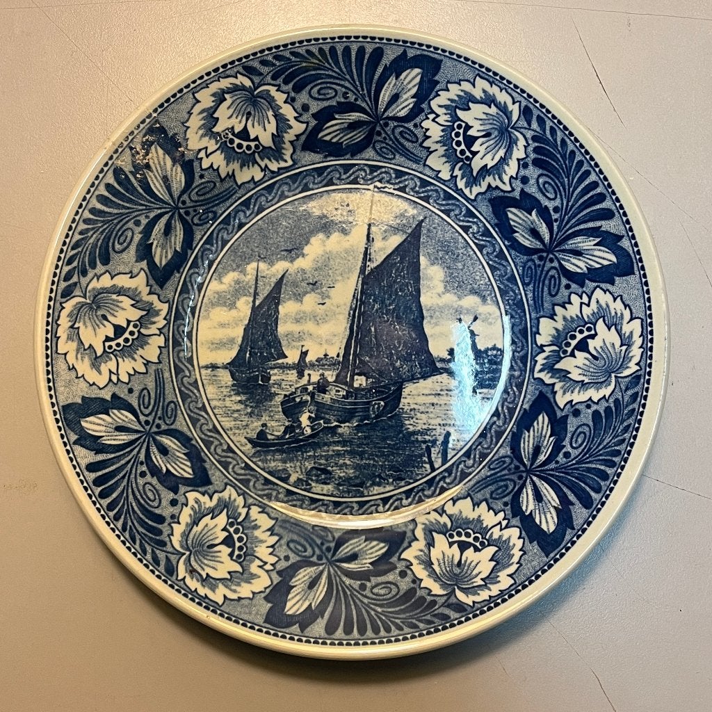 Delfts blauw wandbord zeilschepen Boch Royal Sphinx, Ophalen of Verzenden