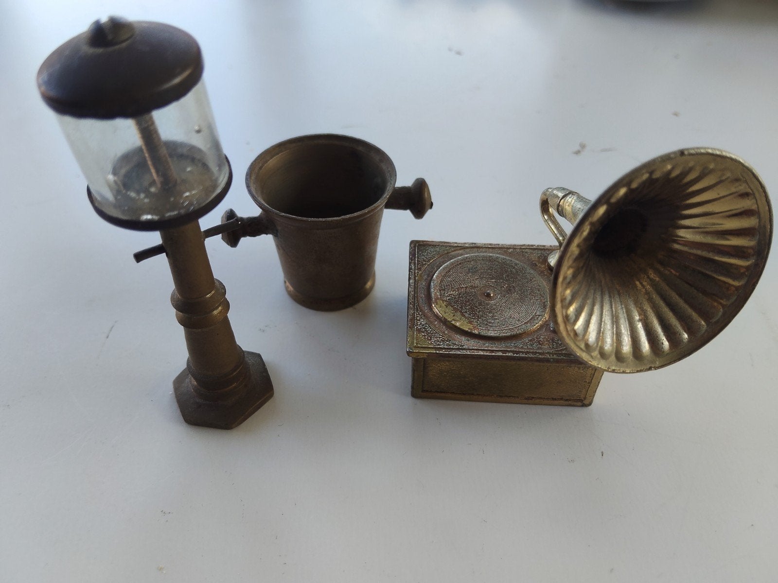 Set van 3 vintage messing letterbak miniaturen (jaren '70/'8, Ophalen of Verzenden, Gebruikt
