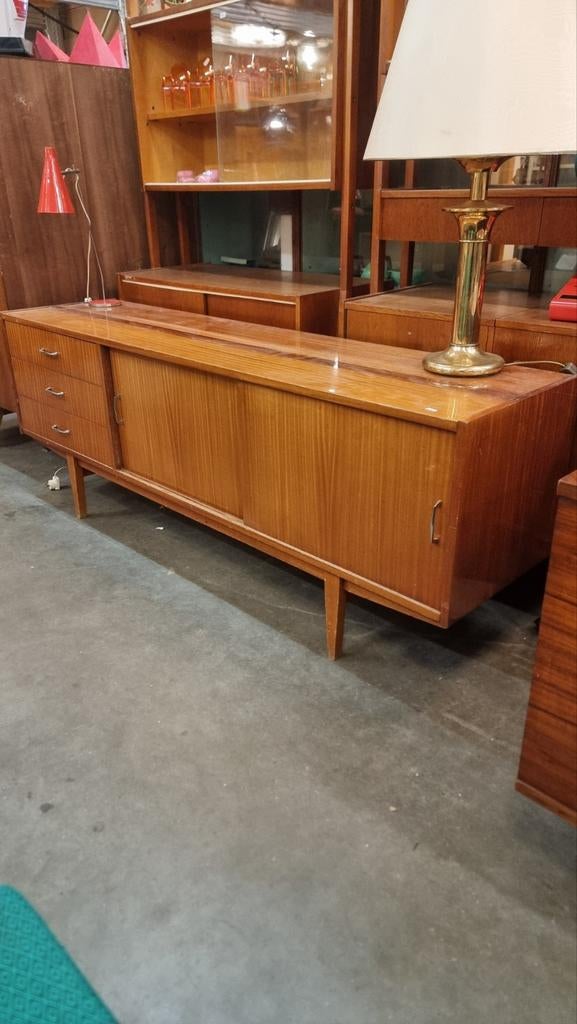 Vintage Dressoir met lades en schuifdeuren jaren 60 m, Gebruikt, ,, 150 tot 200 cm, Ophalen of Verzenden
