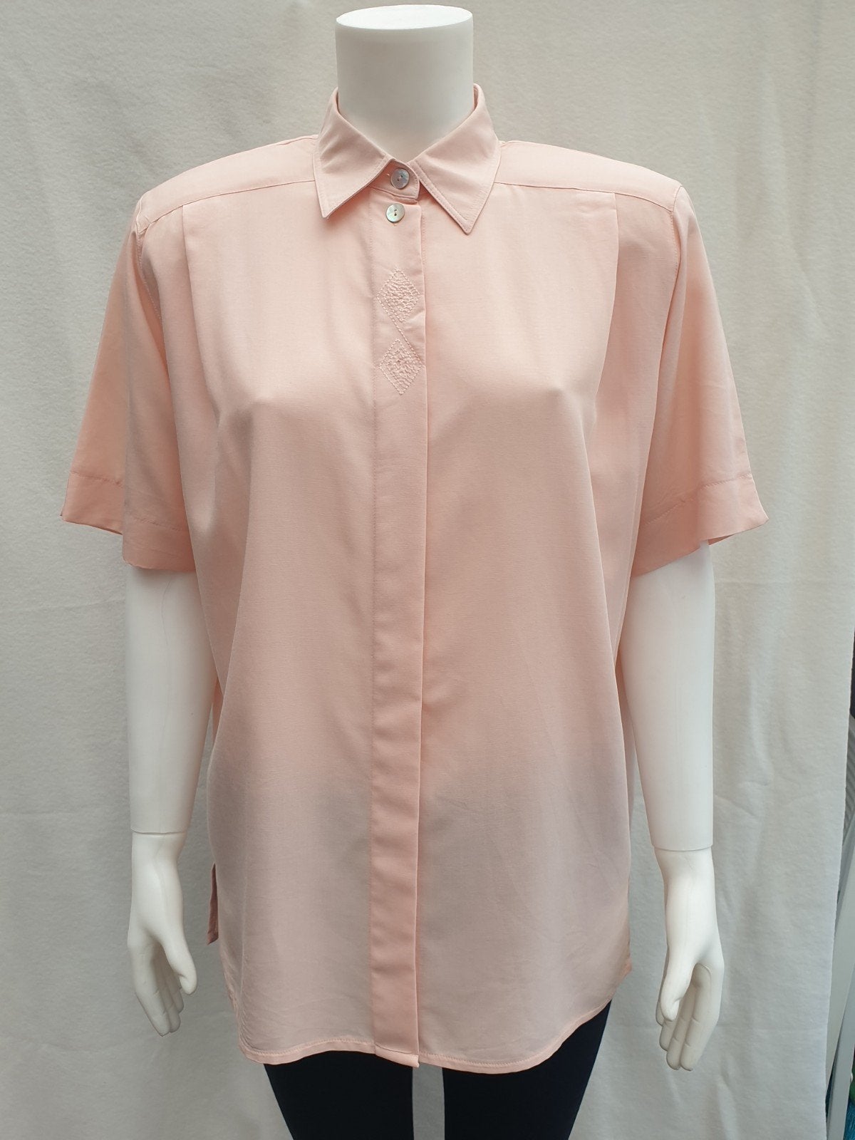 Vintage blouse, maat 40/L - zalmkleurig - borduursel - 90's, Maat 38/40 (M), ., Ophalen of Verzenden, Vintage