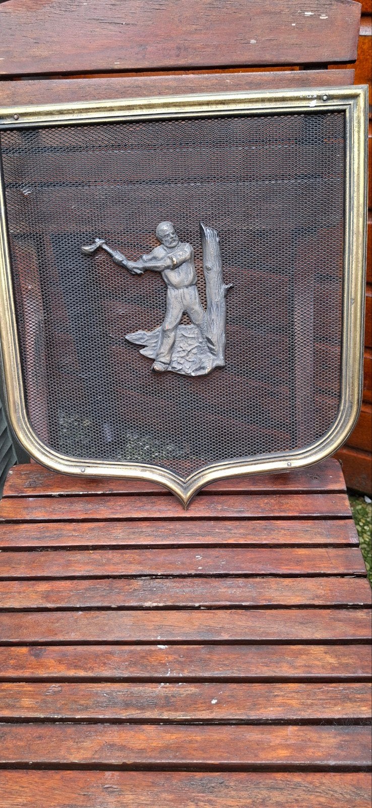 Antiek haard/ventilatie-scherm met houthakker reliëf, Ophalen of Verzenden