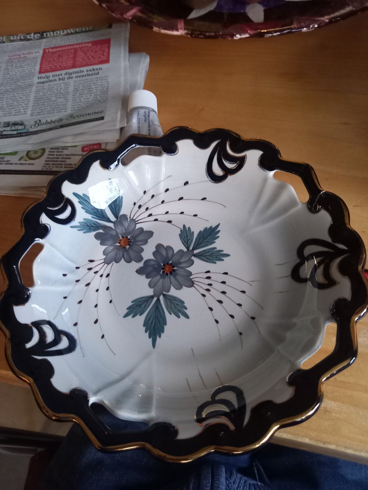 Prachtige antieke flora plateel schaal CHARME 632 van de Gou, Antiek en Kunst, Ophalen of Verzenden