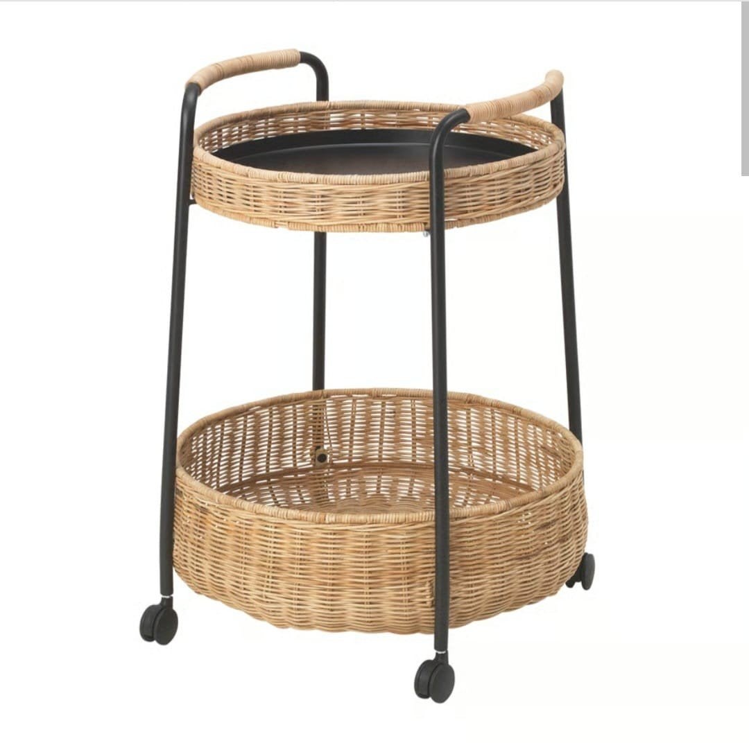 IKEA Roltafel met rieten manden -  nieuwstaat, Huis en Inrichting, Ophalen, Beige, Natuurlijk materiaal, Landelijk