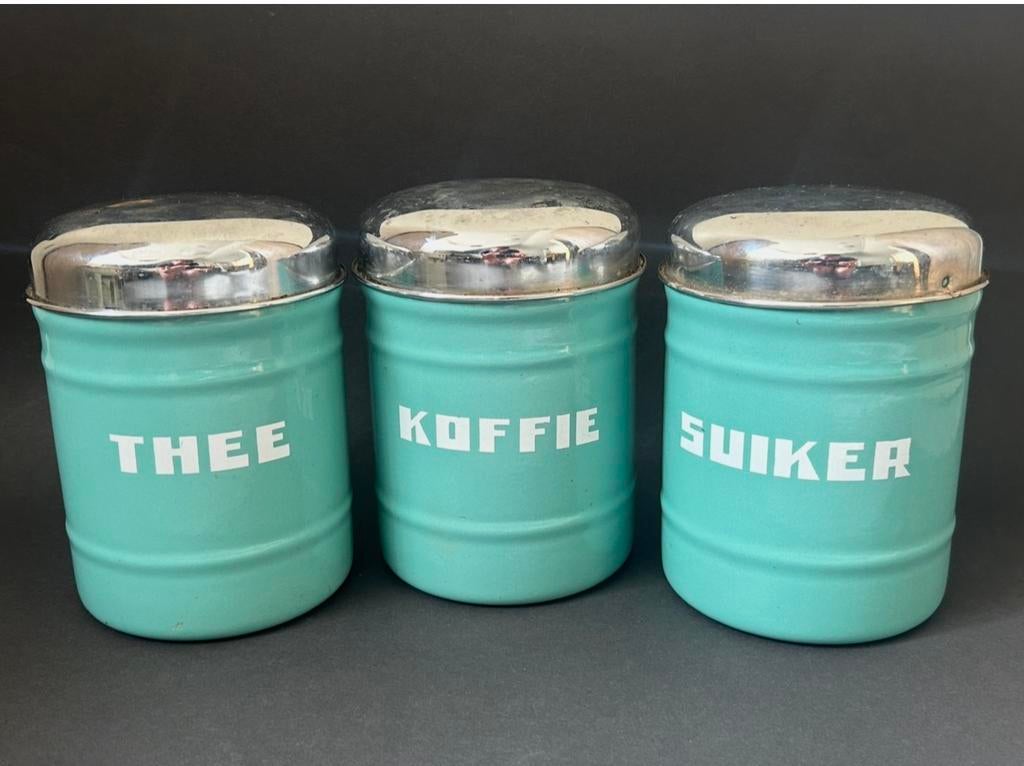 Mint Groene Koffie, Thee & Suiker Voorraadbussen, Antiek en Kunst, Ophalen of Verzenden