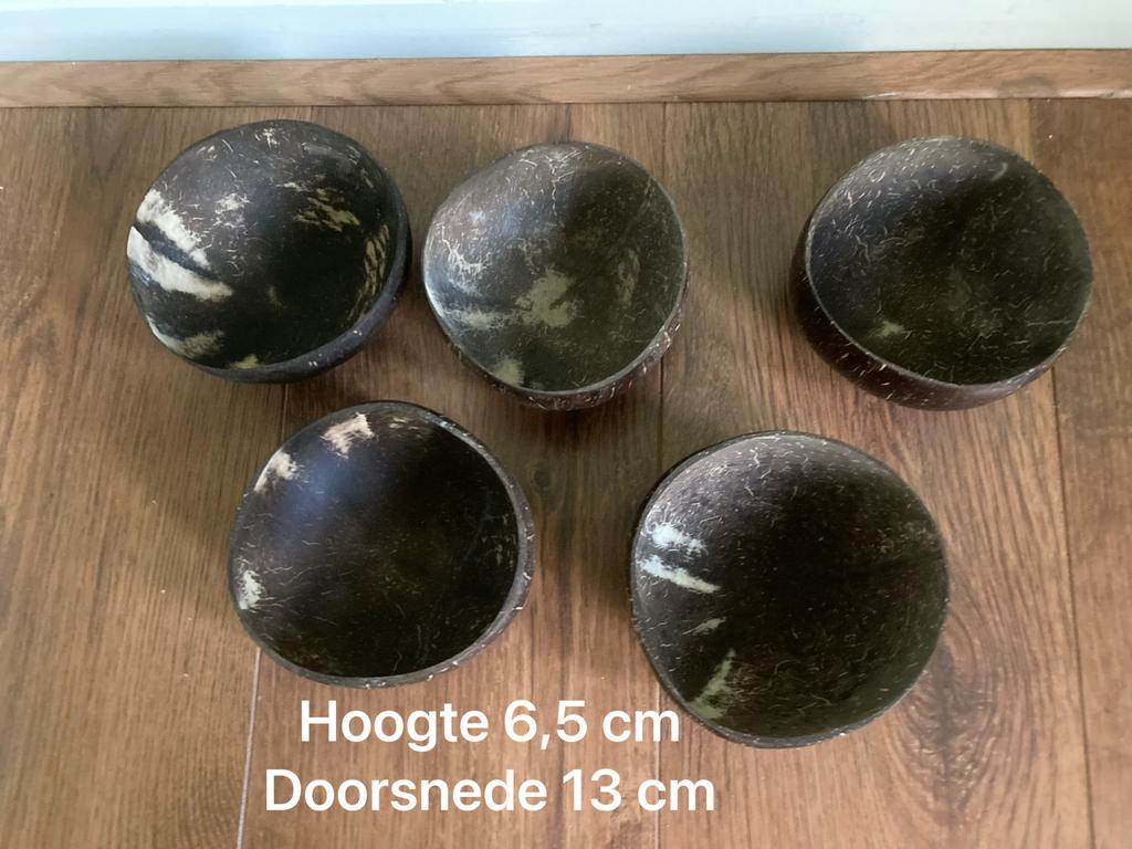 Set van 5 kokosnoot schalen - Natuurlijk en Uniek, Overige materialen, Schaal, Rond, Ophalen of Verzenden