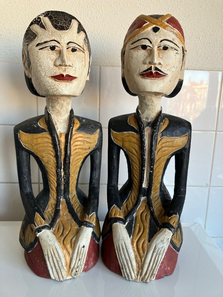 Indonesisch (bruids)paar Bali, Antiek en Kunst, Kunst | Beelden en Houtsnijwerken, Houtsnijwerk, Handgemaakt, Ophalen of Verzenden