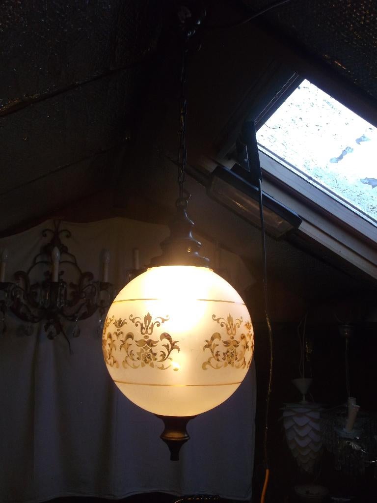 Mooie glazen bol lamp, Huis en Inrichting, Lampen | Hanglampen, Ophalen of Verzenden, Zo goed als nieuw, Glas
