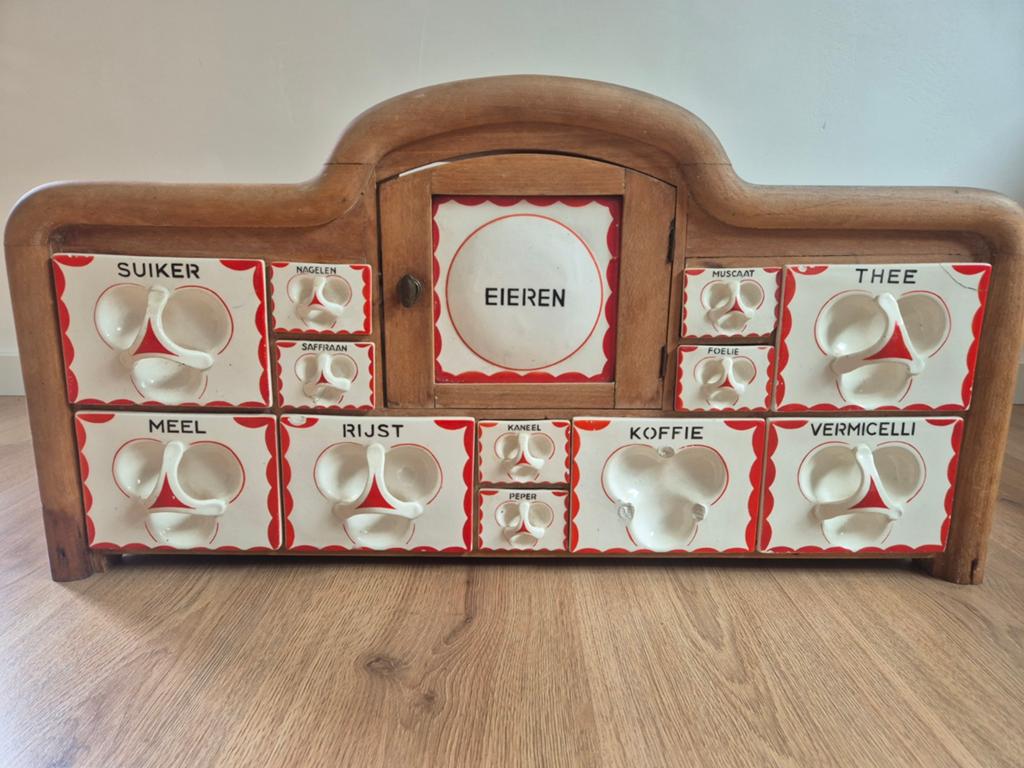 Antieke kruidenkast met porseleinen lades, Antiek en Kunst, Ophalen