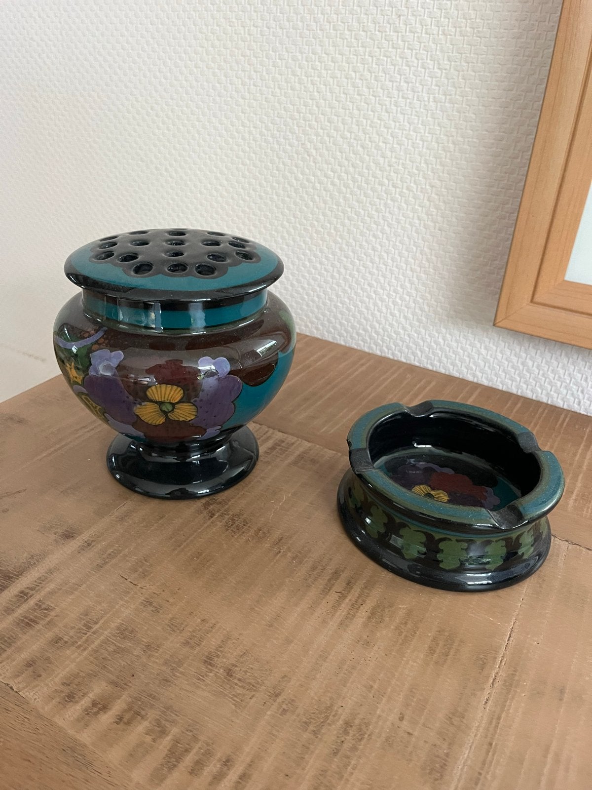 Vintage Ivora Gouda bloempot en asbak set, Antiek en Kunst, Antiek | Keramiek en Aardewerk, Ophalen of Verzenden